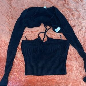 American Eagle Outfitters Black Ribbed Crop Top